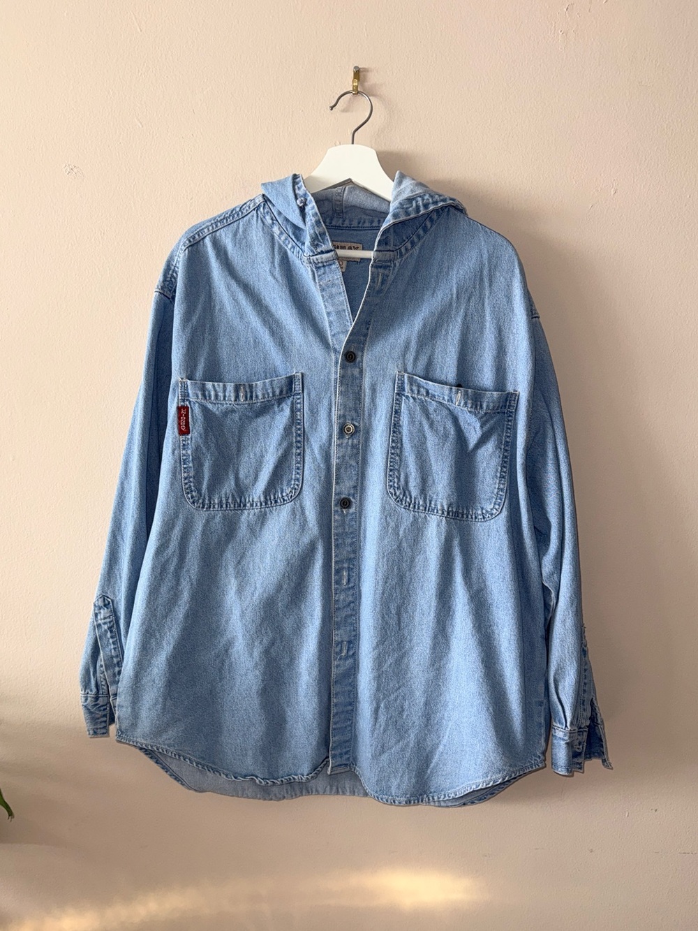 Unionbay Vintage Denim Chambray Hooded Buttondown Shirt - READ